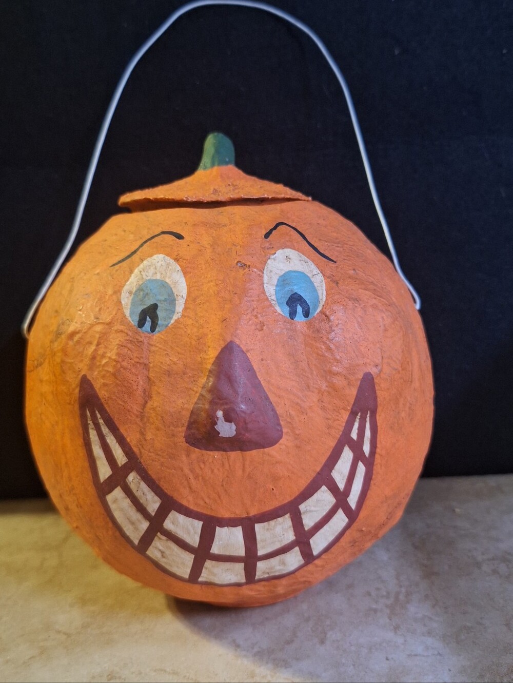 Midwest Of Cannon Falls Retro Paper Mache Hollow Jack 'O Lantern Hinged Lid 7"